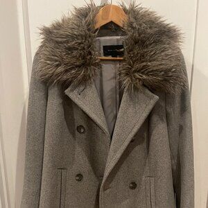 Ann Taylor: Double-breasted Wool Coat with faux "fur" collar - Size: Tall Large